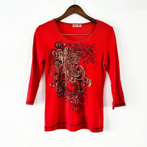 Vintage Graphic Top Metallic Embellished 90’s Red Shirt Small